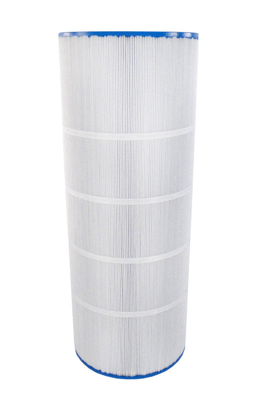 Full profile view of the APC APCC7236 replacement filter cartridge, showcasing its 23 5/16 inch length and 150 sq ft of high-capacity pleated media.