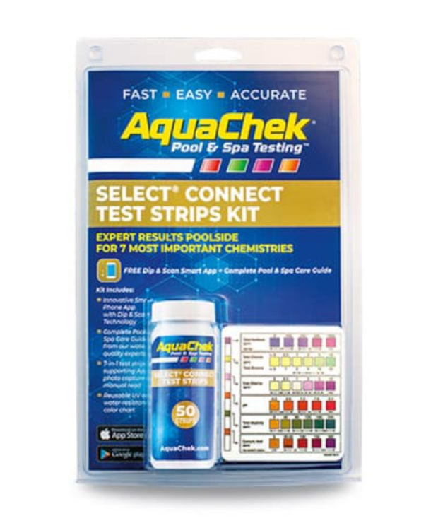 AquaChek Select Connect 541604APP 7-in-1 Pool and Spa Test Strip Kit with Smart App Scanning, Reusable Color Comparator, and 50 Test Strips.