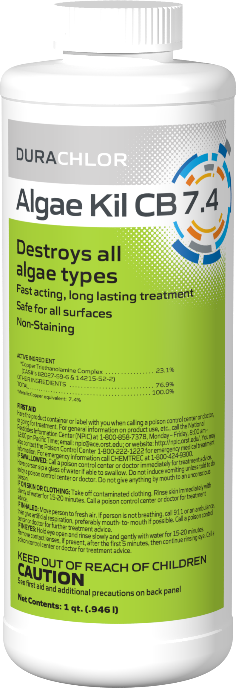DuraChlor Algae Kil CB7.4 C007338-CS20Q 1 Quart Pool Copper Algaecide - 7.4% Copper Complex