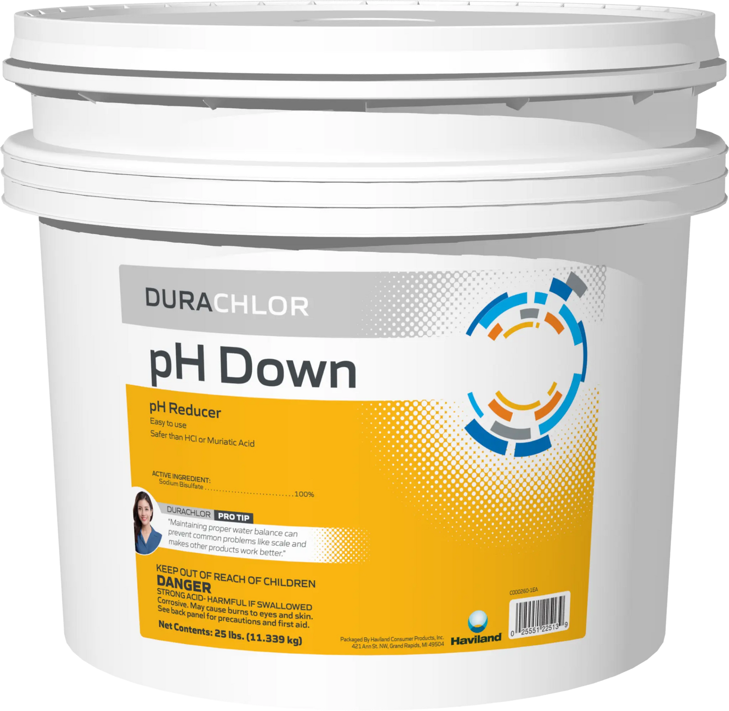 DuraChlor pH Down C002599-PL25 25 lb Pail - Granular Pool pH Reducer 100% Sodium Bisulfate Dry Acid