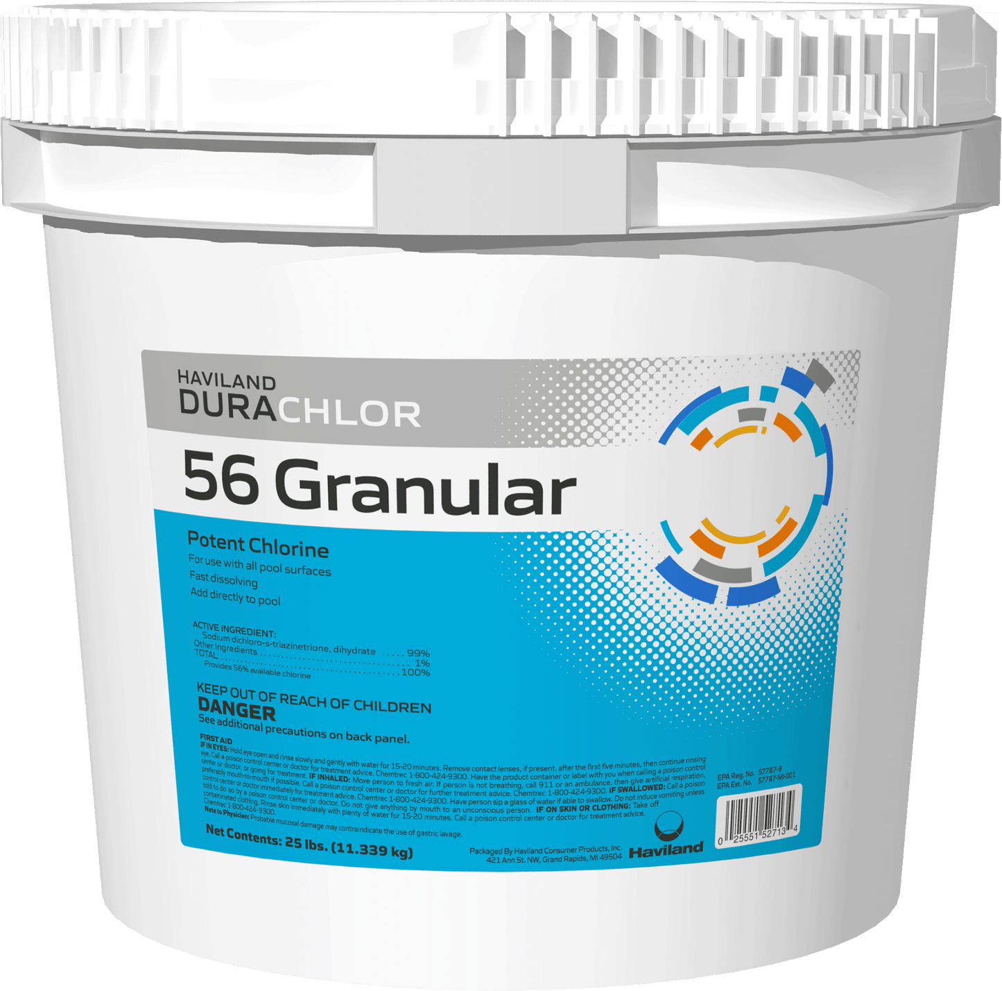 Haviland DuraChlor 56 Granular Pool Chlorine 25 lb Pail C002280-PL25 Fast-Dissolving Vinyl Safe Dichlor