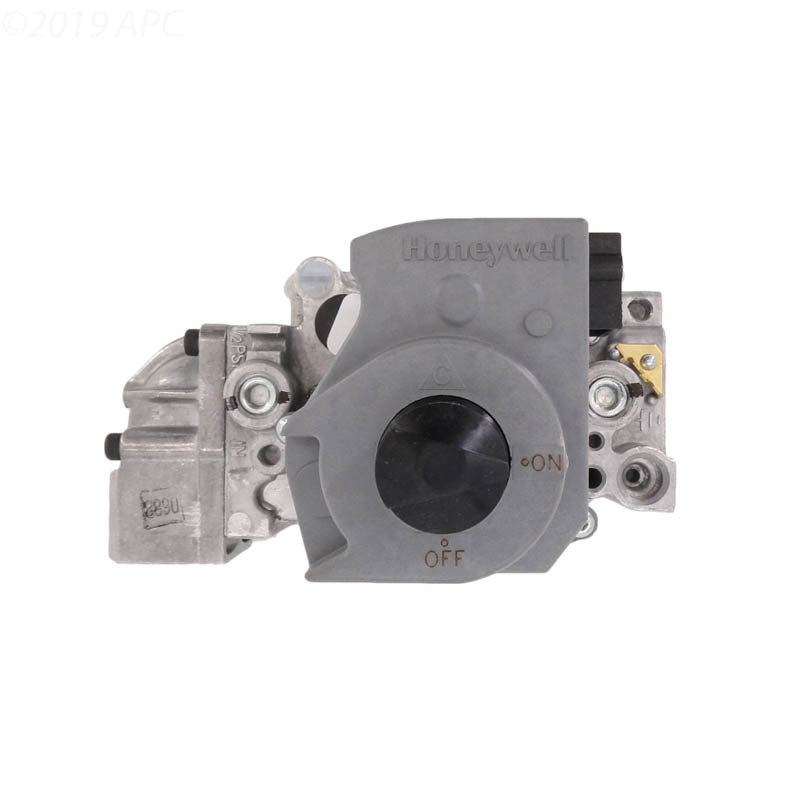 Top view of the genuine Hayward FDXLGSV0002 LP propane gas valve, featuring the manual ON/OFF control knob and Honeywell branding.