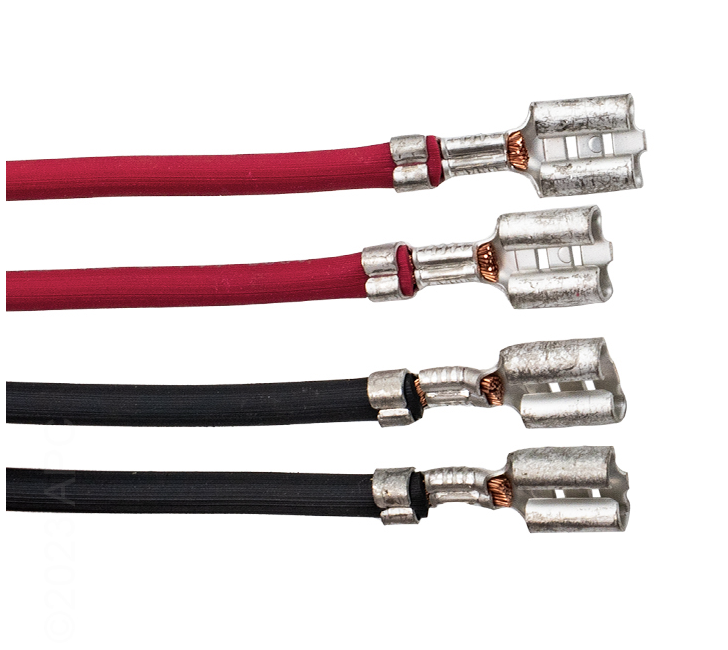 Close-up of the red and black insulated wiring harness terminals for the Hayward GLXPCBRITE Aqua Rite main circuit board.