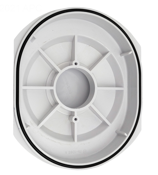 Bottom view of Hayward SP1082FV float valve showing the rubber O-ring seal and internal structural ribbing