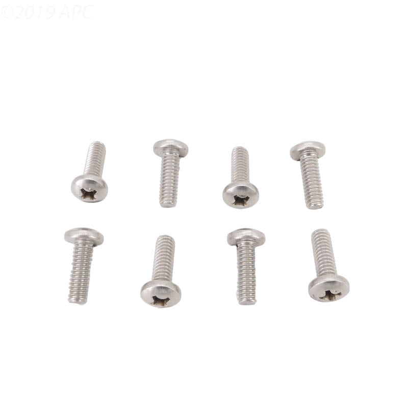 Front view of Pentair ColorVision Bubbler Lens Screw Kit 590119Z with eight stainless steel screws