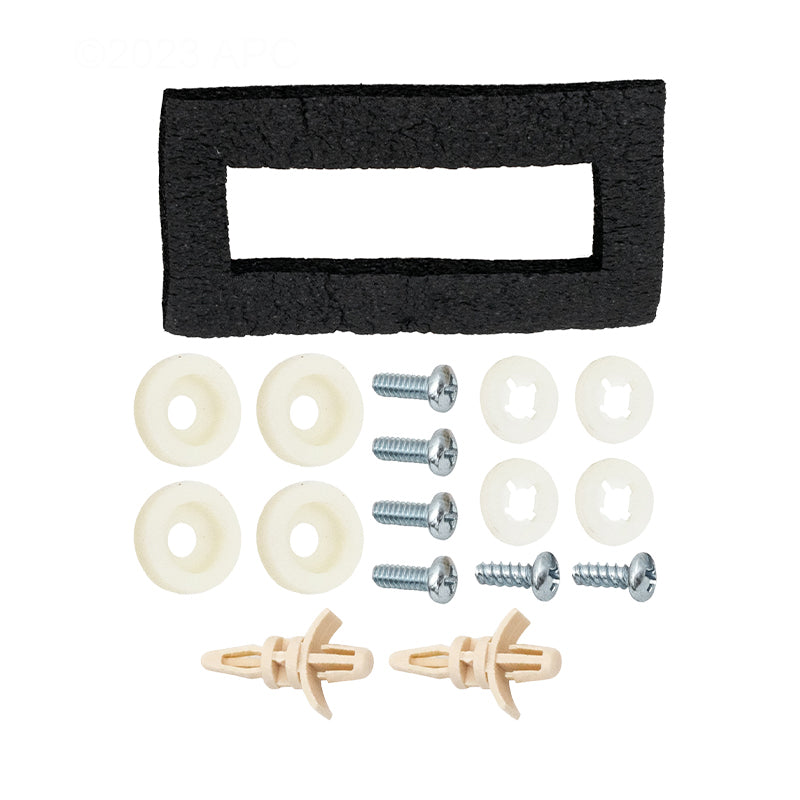 Raypak 100-10000347 installation kit including mounting gasket, nylon stand-offs, and screws for secure control board replacement.