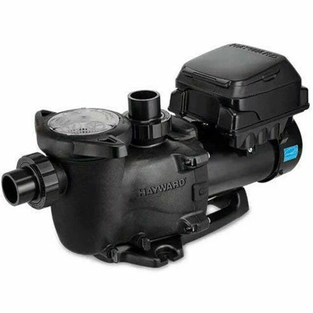 Hayward Max-Flo VS variable speed pool pump with an integrated digital control interface and black weather-resistant housing.