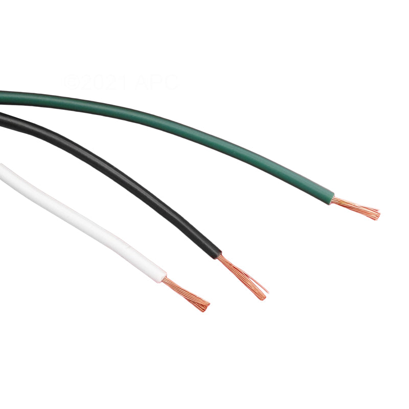 Close-up of the stripped 120V wiring (black, white, green) for the Air Supply 6320141 Silencer Spa Blower.