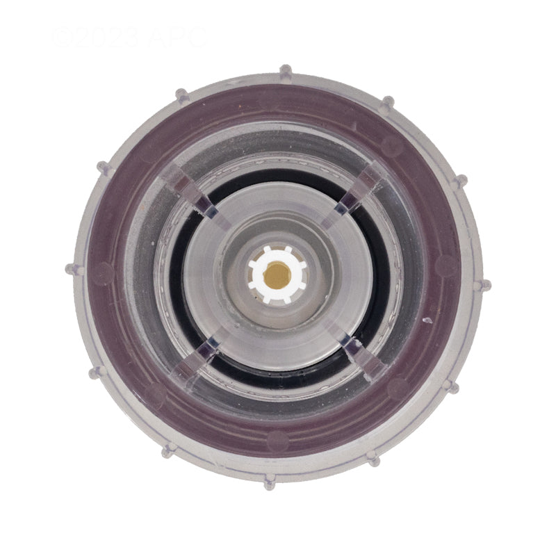 Front view of genuine Air Supply AS5001100 clear pool check valve 1.5 in slip 2 in spigot.