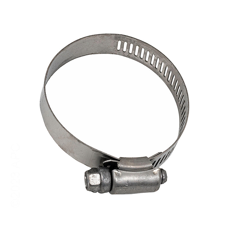 Angled view of the silver American Granby 1.25-2.25 in Stainless Hose Clamp (6728EACH).