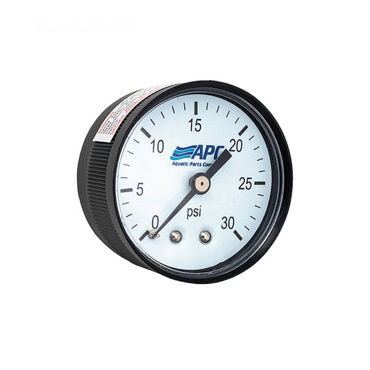 Front dial view of the American Granby APCPG3024B 0-30 PSI pool pressure gauge.
