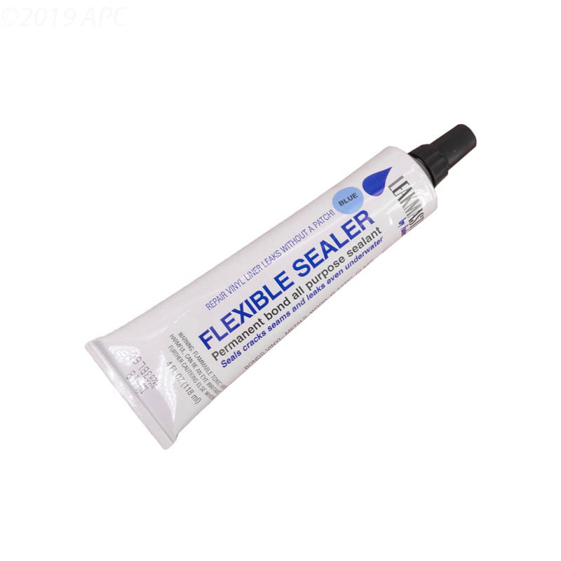 The Anderson LeakMaster FS4B blue flexible pool repair sealer 4 oz tube with a black cap.