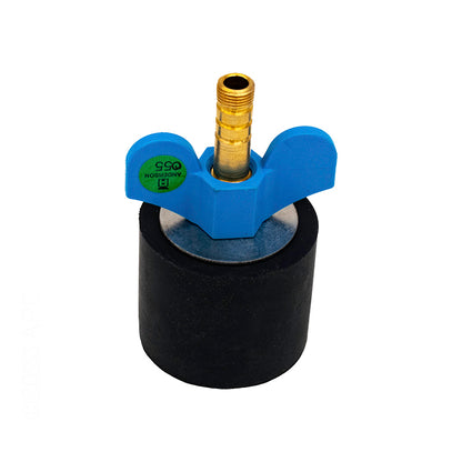Anderson O55 standard open winter plug rubber body wing nut and brass hose barb rear view