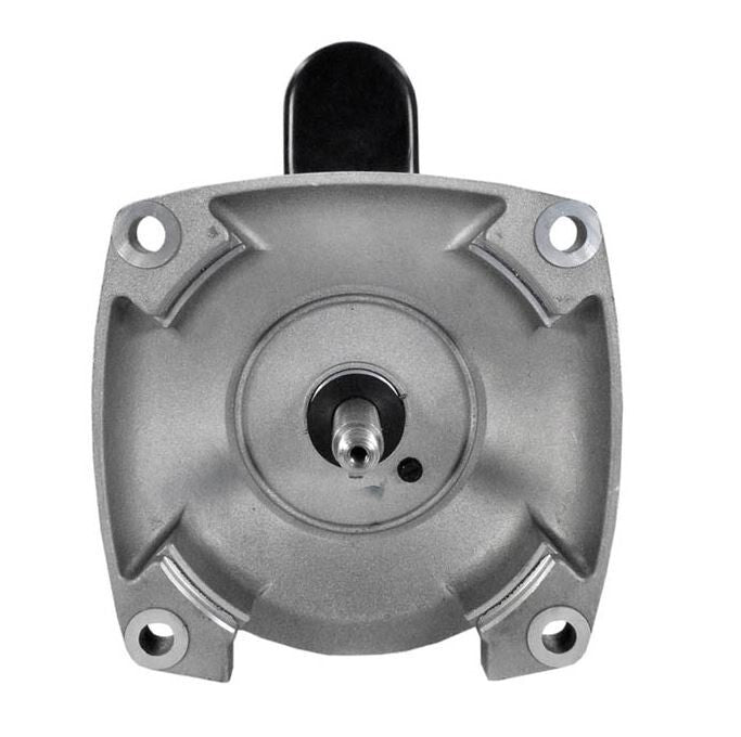 Front view of AO Smith B2853V1 motor showing the 56Y square flange mounting pattern and threaded stainless steel shaft.