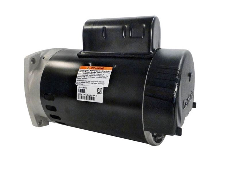 Side profile of the AO Smith Century B2854V1 1.5 HP pool motor showing the top-mounted capacitor and motor housing vents.