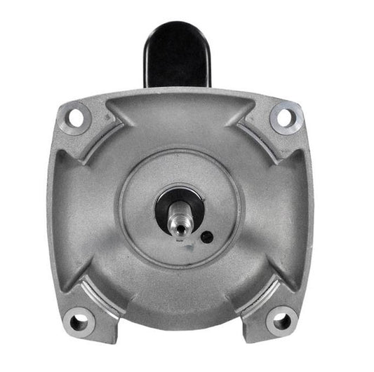 Front view of the AO Smith B2854V1 pool motor showing the 56Y square flange mounting pattern and threaded stainless steel shaft.