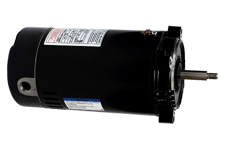 Technical data plate for AO Smith UST1102 1 HP motor showing wiring diagram, 115/230V specs, and 56J frame details.