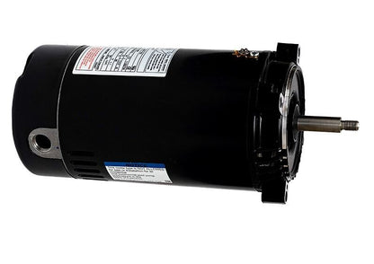 Technical data plate for AO Smith UST1102 1 HP motor showing wiring diagram, 115/230V specs, and 56J frame details.