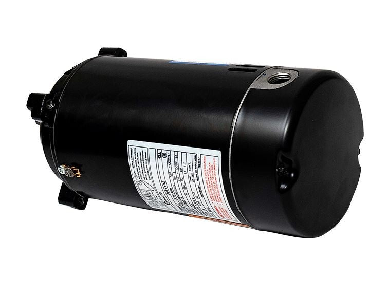 Rear view of AO Smith UST1102 pool motor showing the cooling ventilation and access point for electrical wiring.