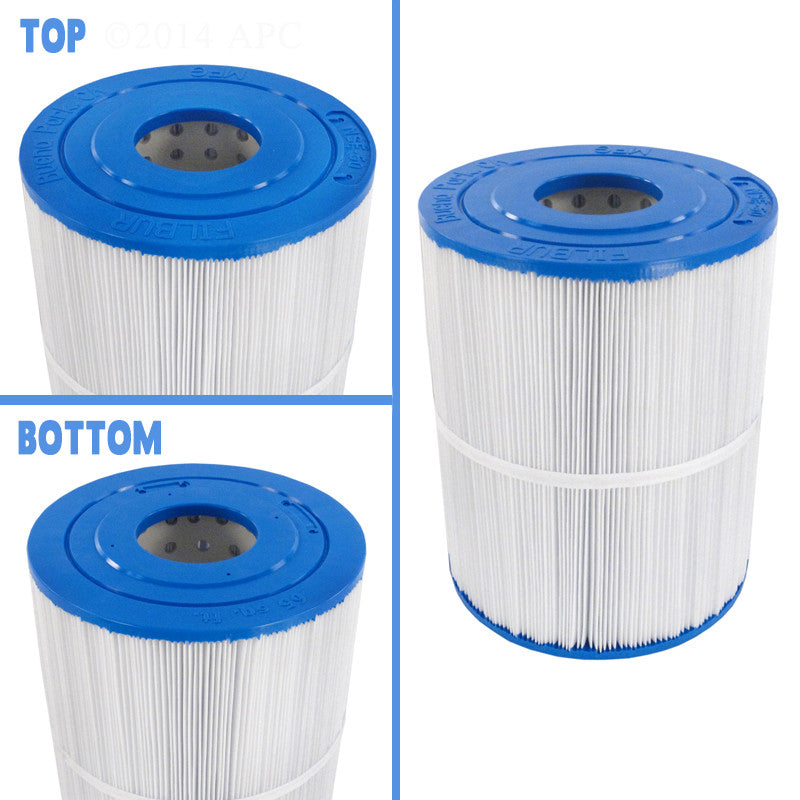 APC APCC7215 replacement spa filter for Watkins Hot Spring and Tiger River spas, showing 3-inch open hole top and bottom end caps and 65 sq ft of pleated media.