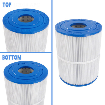 APC APCC7215 replacement spa filter for Watkins Hot Spring and Tiger River spas, showing 3-inch open hole top and bottom end caps and 65 sq ft of pleated media.
