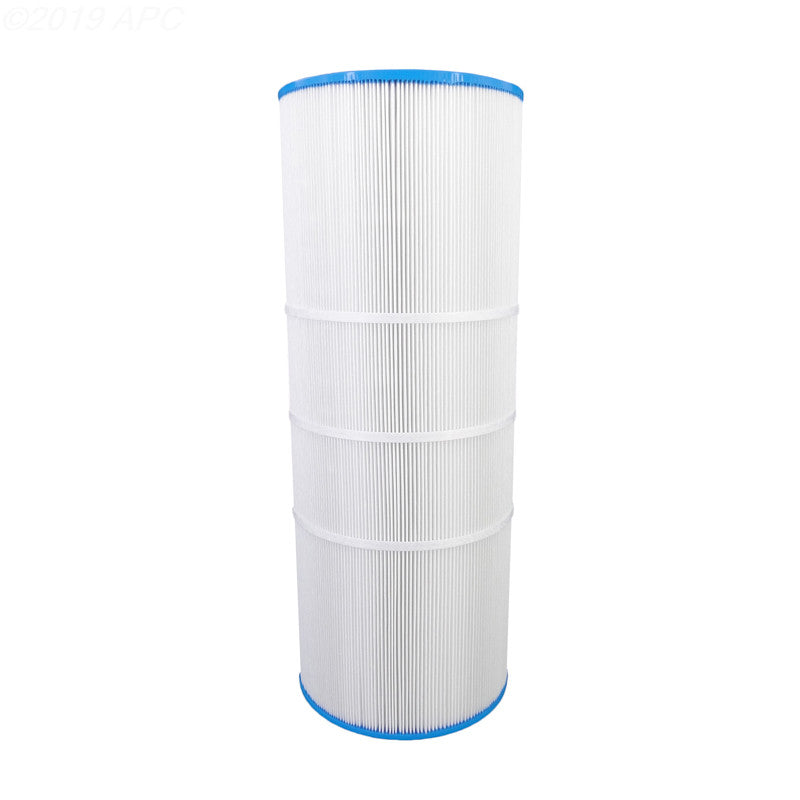 Full vertical view of the APC APCC7236 replacement filter cartridge featuring 150 sq. ft. of 4oz media and five reinforcement bands for maximum structural integrity.