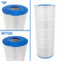 APC APCC7301 Pool Filter Cartridge showing top and bottom 4-inch open holes with blue molded gaskets and 125 sq ft pleated media for Hayward C1200 systems.