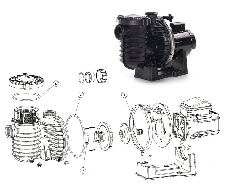 APC APCK1185 Sta-Rite Max-E-Pro Pump Repair Kit - Exploded Diagram Showing Seal Locations