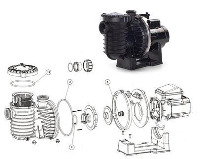 APC APCK1185 Sta-Rite Max-E-Pro Pump Repair Kit - Exploded Diagram Showing Seal Locations