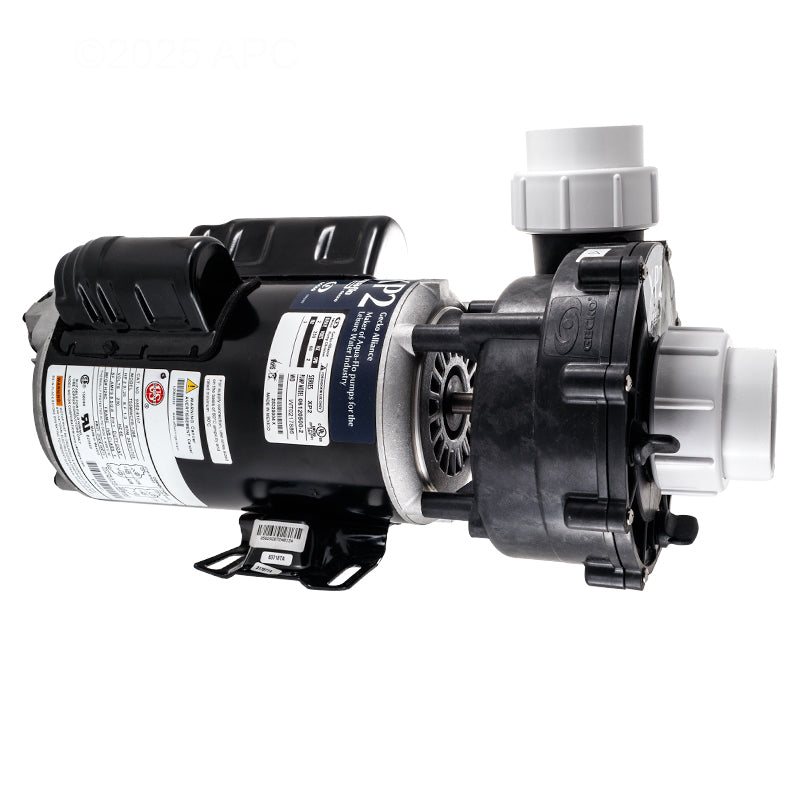 Aqua-Flo Flo-Master XP2 2HP 230V 2-Speed Spa Pump (AF061205002040) — Side view highlighting the 48Y frame motor body, mounting base bracket, and side discharge plumbing port configuration.