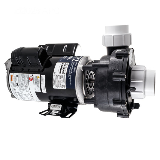 Aqua-Flo Flo-Master XP2 2HP 230V 2-Speed Spa Pump (AF061205002040) — Side view highlighting the 48Y frame motor body, mounting base bracket, and side discharge plumbing port configuration.