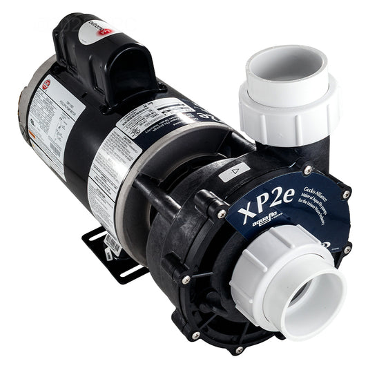 Aqua-Flo XP2e 3 HP 230V 2-Speed 56Y Spa Pump - AF053340122040 - Front Angled View with Unions and Capacitor Box.
