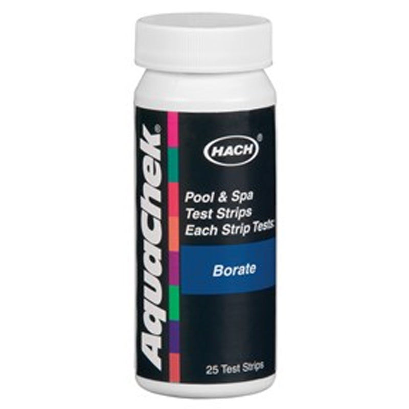 AquaChek 562012 Pro Borate test strips bottle with color chart for measuring pH buffer levels in pools and spas.