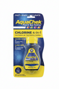 AquaChek Yellow 4-in-1 Pool and Spa Test Strips bottle and packaging for Free Chlorine, pH, Alkalinity, and Stabilizer testing.