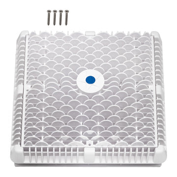 AquaStar WAV12WR101 12 in Wave Anti-Entrapment Cover Vented Riser - Top view showing the square white wave grate, center plug, and four included stainless steel mounting screws.