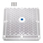 AquaStar WAV12WR101 12 in Wave Anti-Entrapment Cover Vented Riser - Top view showing the square white wave grate, center plug, and four included stainless steel mounting screws.