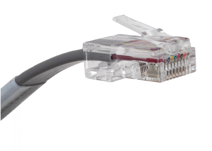 Close-up of the 8-wire RJ45 Ethernet-style connector plug for the Balboa G8220 VL200 spa topside control panel.