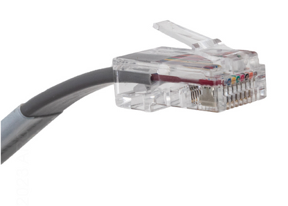 Close-up of the 8-wire RJ45 Ethernet-style connector plug for the Balboa G8220 VL200 spa topside control panel.