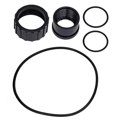 Carvin DVK7C Multiport Valve replacement hardware kit including the main tank O-ring, plumbing unions, and small seal rings.