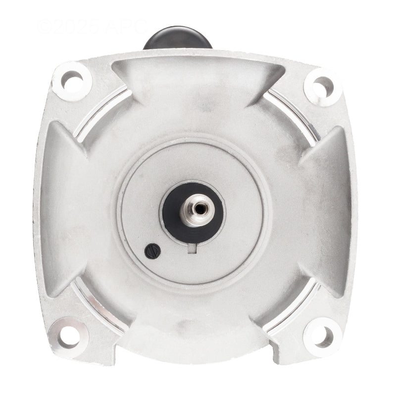 Century B2855 2HP square flange pool pump motor, front view showing mounting flange and stainless steel shaft