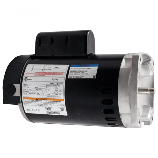 Century B2855 2HP square flange pool pump motor, side profile view showing motor housing