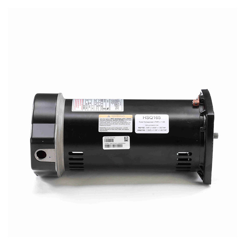 Side profile view of the Century Centurion Pro HSQ165 1.65 HP pool pump motor showing the open port for the electrical connection and data plate