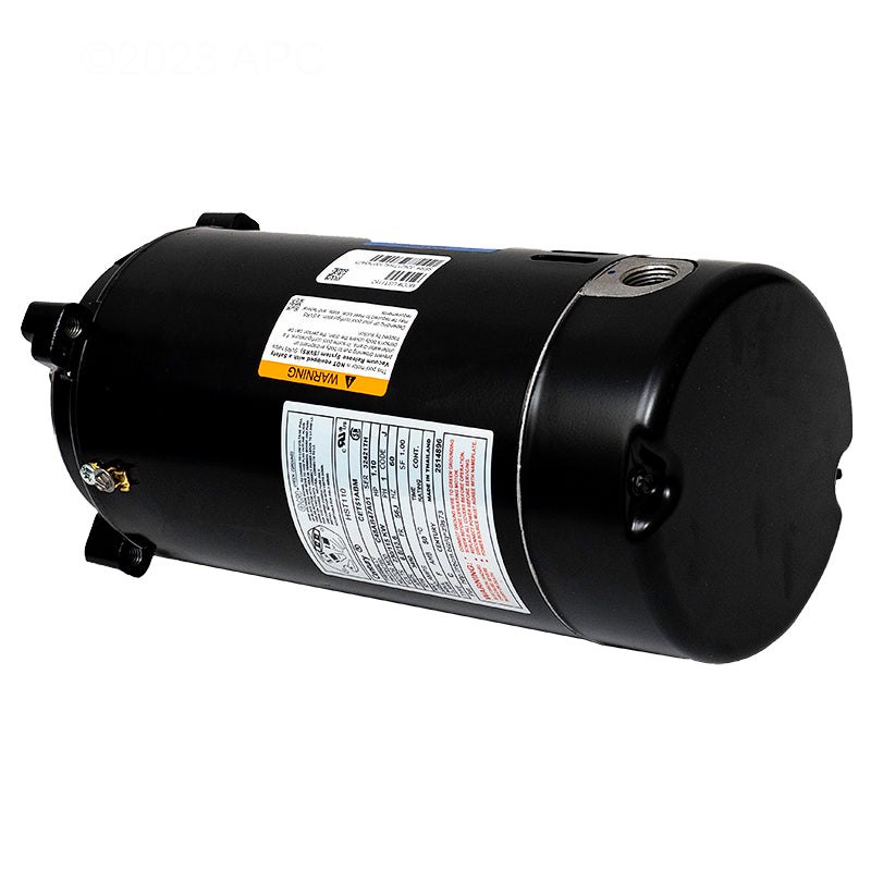 Rear angled view of genuine Century UST1152 1.5 HP 56J pool pump motor showing product labels