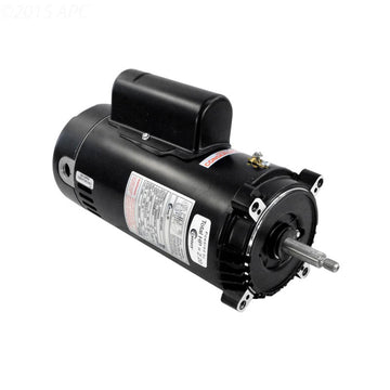Century UST1202 2 HP 56J Threaded Shaft Pool Pump Motor - Front and side angled view showing the threaded shaft, C-face mounting bolt holes, specification labels, and top wiring terminal compartment.