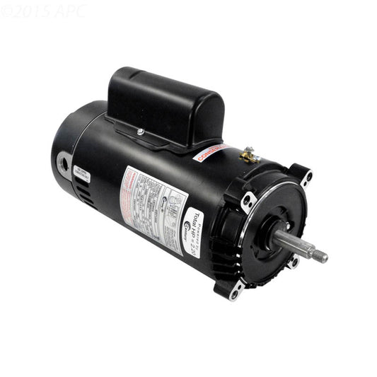 Century UST1202 2 HP 56J Threaded Shaft Pool Pump Motor - Front and side angled view showing the threaded shaft, C-face mounting bolt holes, specification labels, and top wiring terminal compartment.