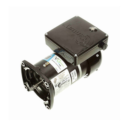 Century VGreen EVO EVQ165 1.65 THP Variable Speed Pool Pump Motor - Angled view showing the 48Y square flange, VGreen EVO side label, and top control compartment
