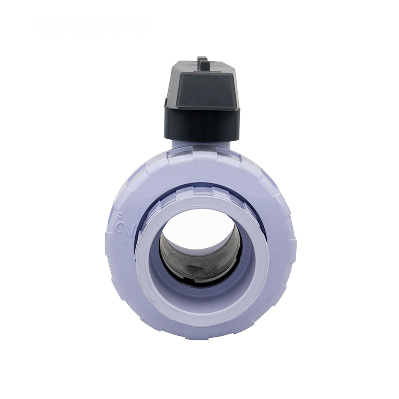 Straight-on end view looking directly into the 2-inch socket connection of the white CMP Union Ball Valve