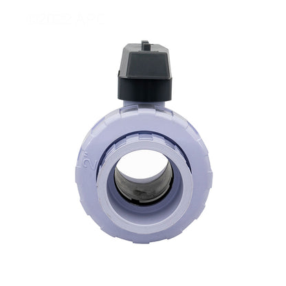 Straight-on end view looking directly into the 2-inch socket connection of the white CMP Union Ball Valve