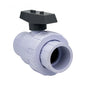 Angled view of the white and gray CMP 2" Socket Single-Union PVC Ball Valve (25802-210-000)