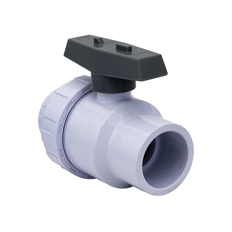 Rear view of the white CMP 2" Socket Single-Union PVC Ball Valve showing the reverse connection side